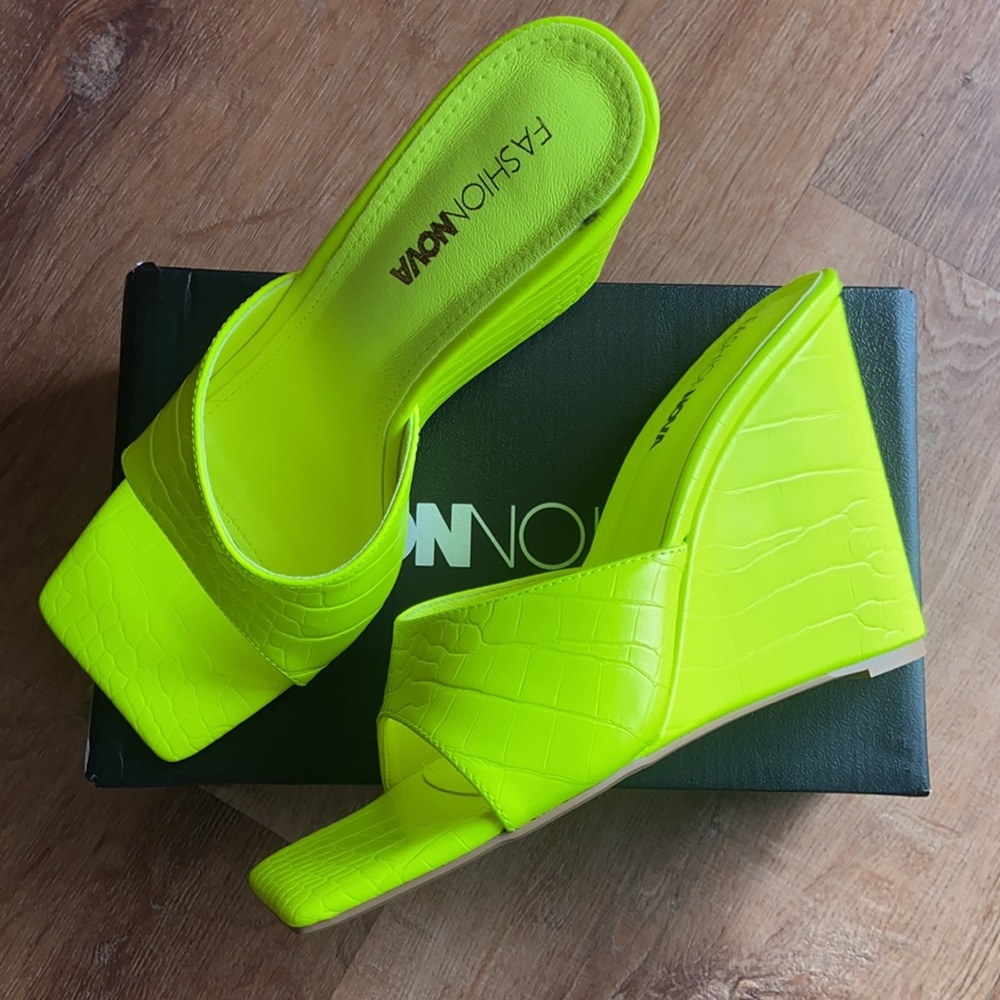 Fashion Nova Neon Green Wedges